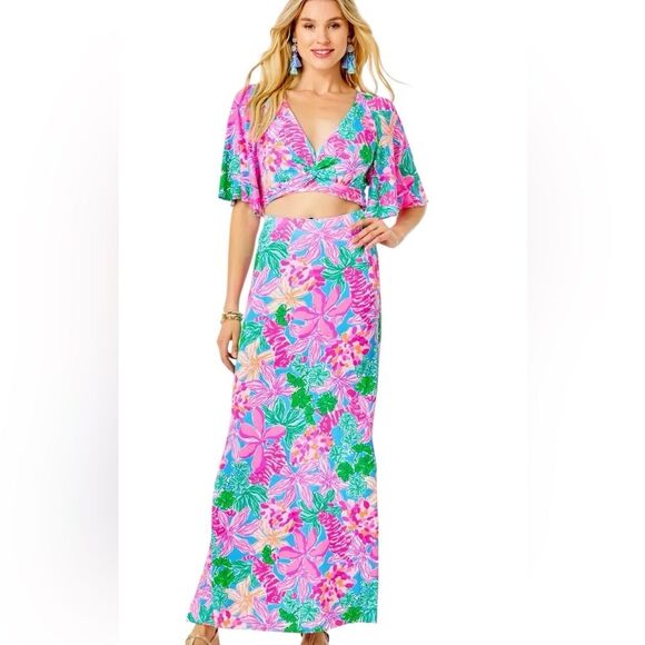 LILLY PULITZER Minka Maxi Skirt Set in Tigers Lair Tropical Floral Pattern - Picture 1 of 9